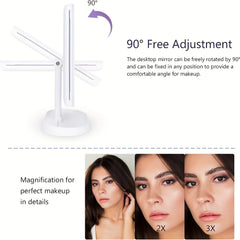 LED Trifold Vanity Makeup Mirror 3x Magnification Touch Screen Dimming