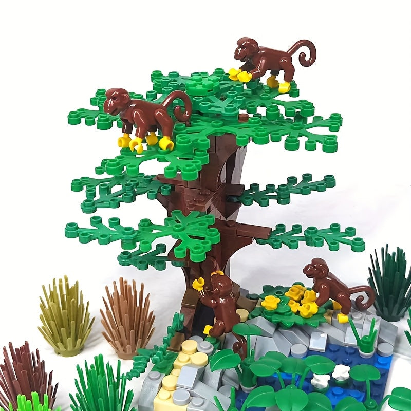 4pcs Brown Monkey Building Blocks DIY Zoo Playset