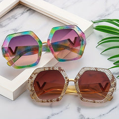 Oversized Polygonal Sunglasses UV400 Gradient Glasses