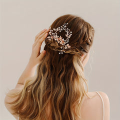 Bridal Pearl Hair Pins Silver Rhinestone Flower Headpieces 2pcs Set
