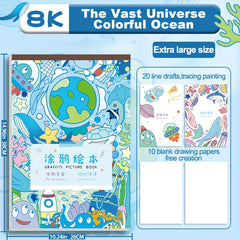 XL Space & Ocean Coloring Book Ages 3-8 Planets Stars Fish Sea Creatures
