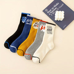 5 Pairs Letter Print Socks Women's Mid Tube Stockings