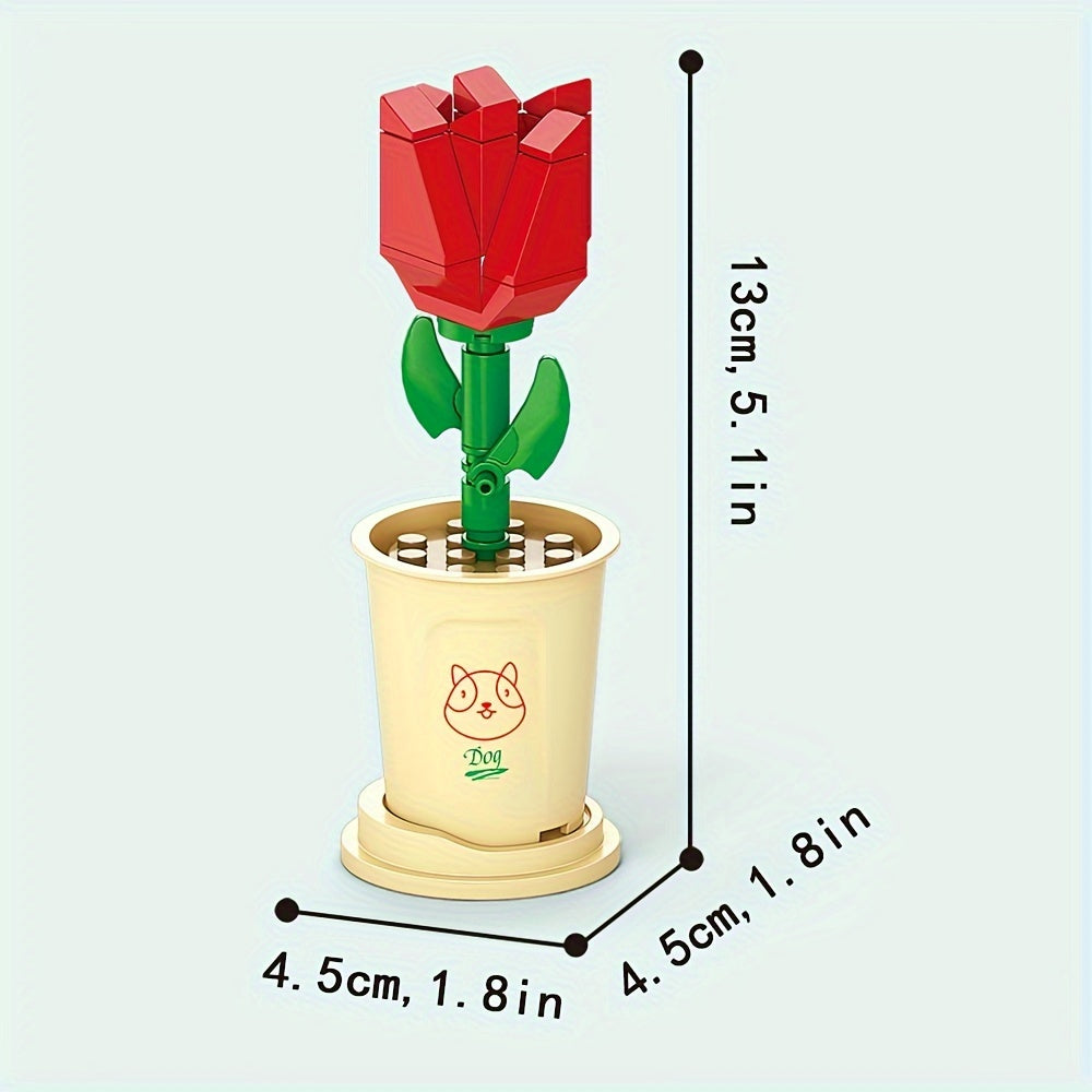 Flowers Assembled Building Block Toys Red Rose Model Hydrangea