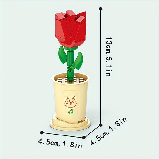 Flowers Assembled Building Block Toys Red Rose Model Hydrangea