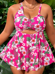 Floral Print Cut Out Tankini Set