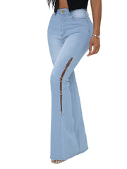 High Waist Flare Jeans High Rise Slash Pockets Bell Bottom