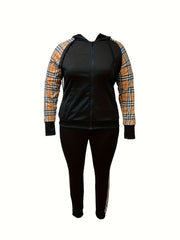 Plaid Print Hoodie & Pants Set