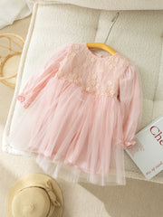 Toddler Lace Princess Dress Mesh Patchwork Long Sleeve