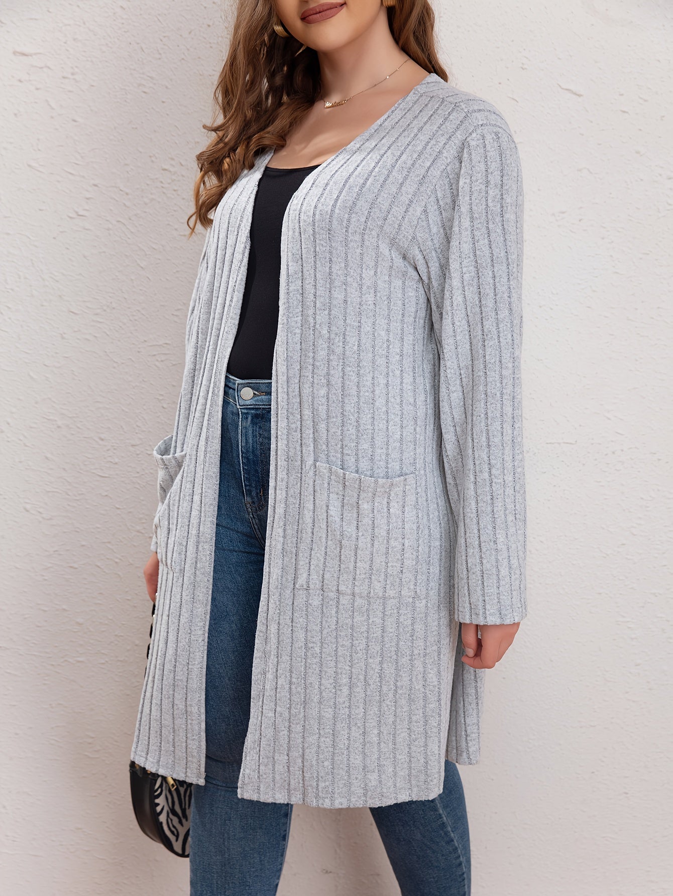 Casual Cardigan Women's Plus Solid Long Sleeve Open Front Cardigan