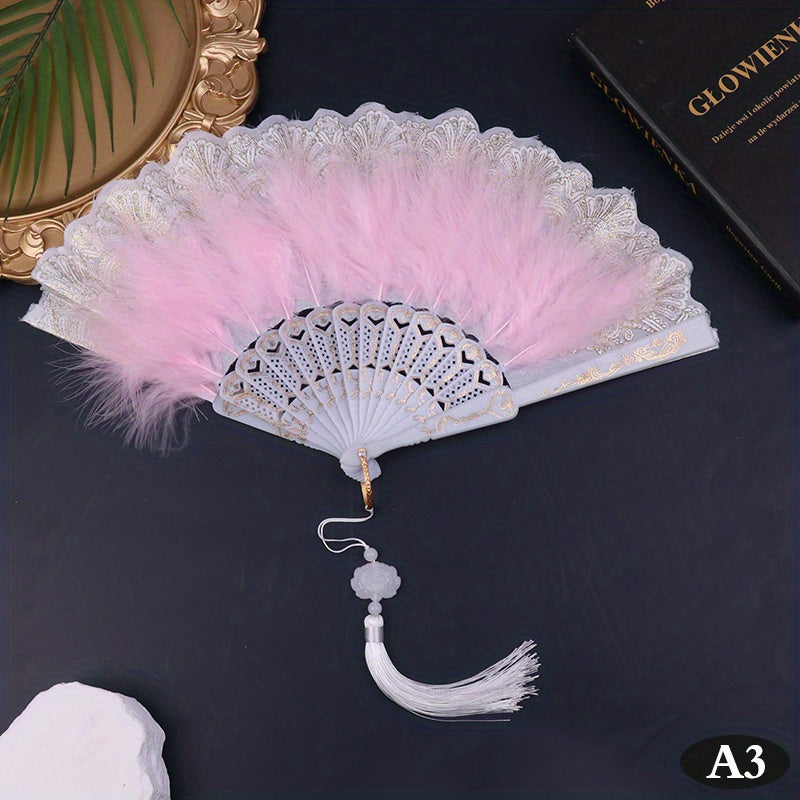 Ancient Style Court Dance Fan with Tassel Flower Pattern
