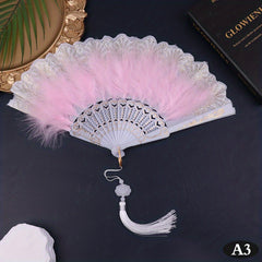 Ancient Style Court Dance Fan with Tassel Flower Pattern