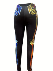 Women's Plus Skull Print High Rise Halloween Leggings