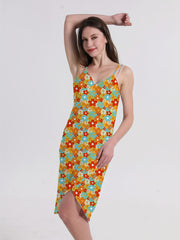 V Neck Spaghetti Straps Cover Up Wrap Beach Dress Women's Swimwear