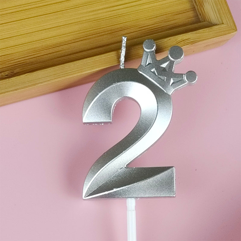 1pc Crown Birthday Cake Number Candles Silvery Champagne Golden Crown