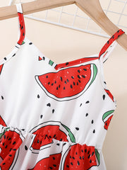 Girls Watermelon Print Thin Strap Dress