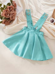 Girls Embroidered Straps Overalls Skirt Elastic Waist