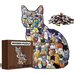 Wooden Cat Puzzle - Irregular Kittens Shape, Stress Relief Game