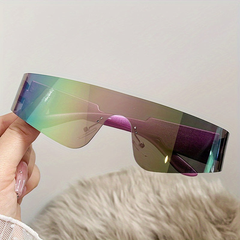 Y2K Mirror Lens Sunglasses Cyberpunk Futuristic Rimless Glasses UV400
