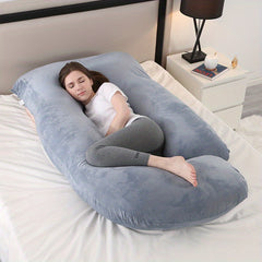 J Shaped Maternity Pillow Crystal Fleece Washable Support Abdominal Pillow