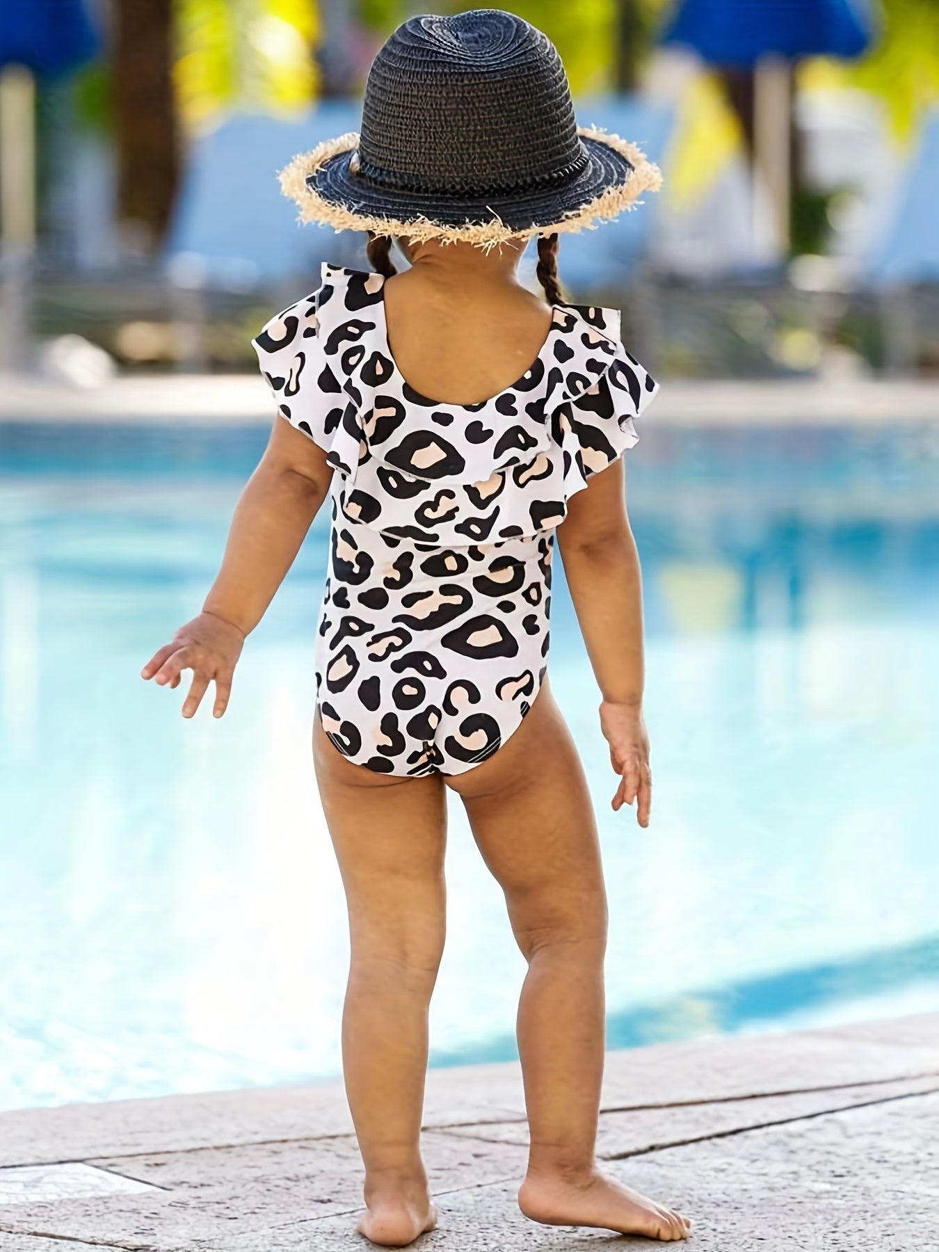 Leopard Print Tankini Ruffle Girls Swimsuit