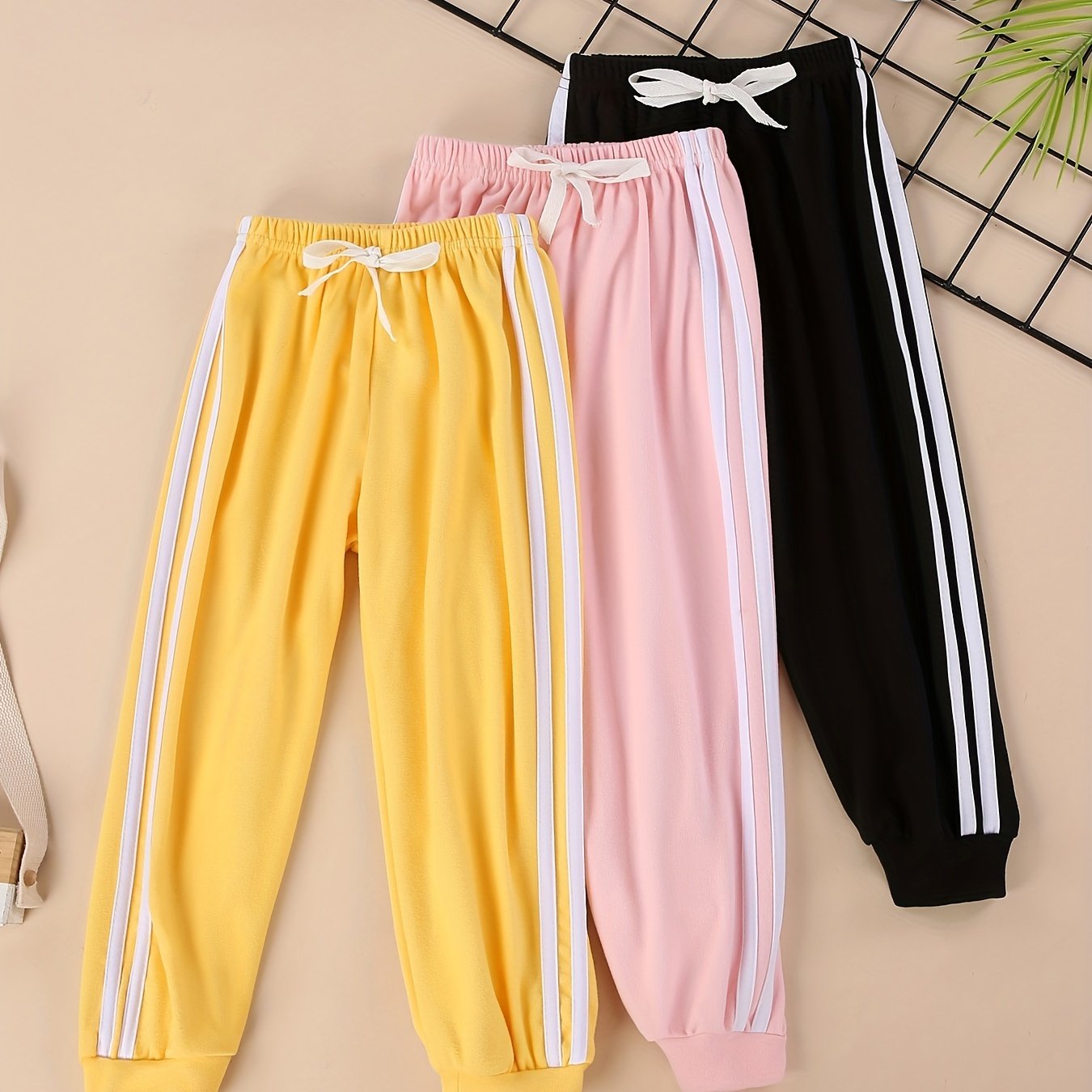 3pcs Kids Fleece Jogger Pants Warm Side Stripe Sweatpant