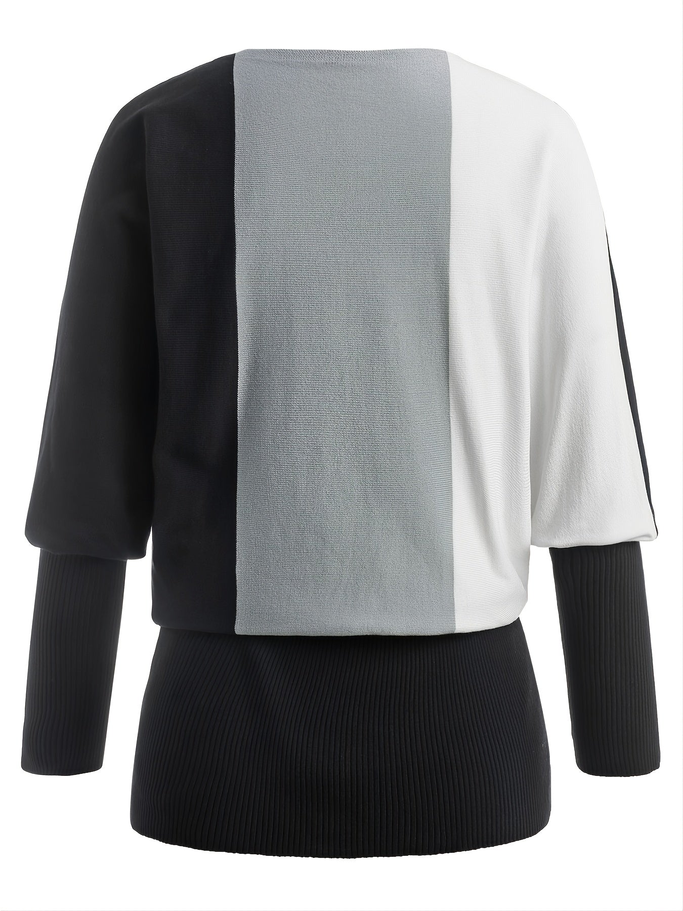 Colorblock Batwing Sleeve Sweater Plus Size Long Sleeve Round Neck Sweater