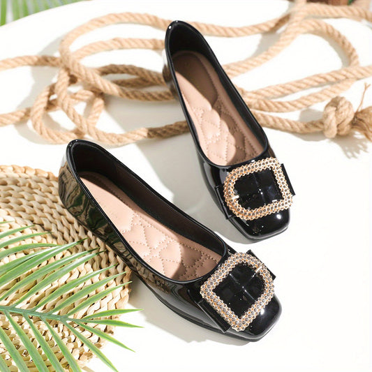 Rhinestone Square Toe Flat Shoes Lightweight Walking Shoes