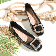 Rhinestone Square Toe Flat Shoes Lightweight Walking Shoes