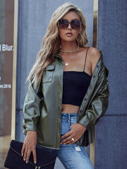 Solid Button Flap Pockets Jacket Long Sleeve Casual Jacket