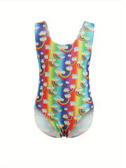 Rainbow Pattern Gymnastics Outfits Girls Stretchy Dance Suit
