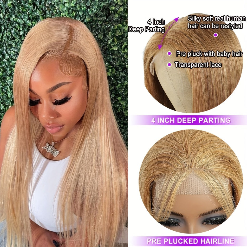 Honey Blonde Straight Lace Front Wig - Glueless Human Hair Wig 30cm