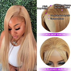 Honey Blonde Straight Lace Front Wig - Glueless Human Hair Wig 30cm