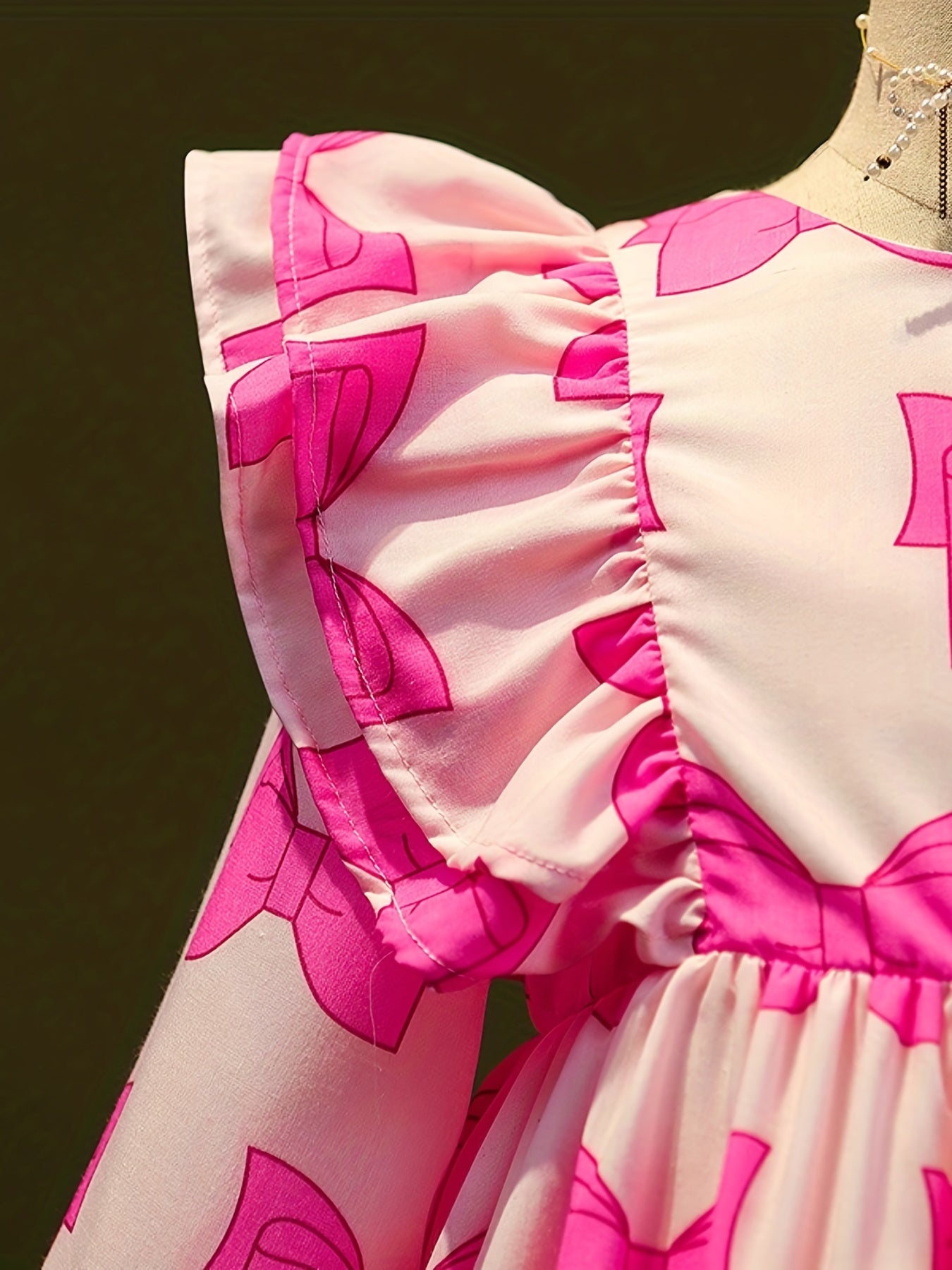 Sweet Bow Allover Princess Dress For Kid Girls Ruffle Trims Casual Dresses