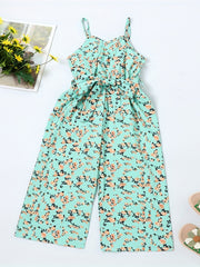 Girls Flower Print Suspender Romper Summer Beach Jumpsuit