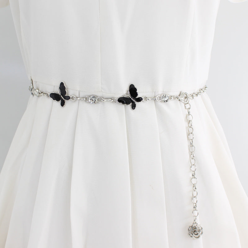 Women's Butterfly Rhinestone Decorative Metal Waist Chain