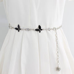 Women's Butterfly Rhinestone Decorative Metal Waist Chain