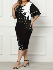 Casual Dress Women's Plus Floral Print Layered Sleeve