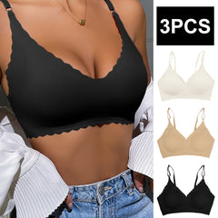 3pcs Scallop Trim Wireless Bras Push Up Intimates Bra Women's Lingerie