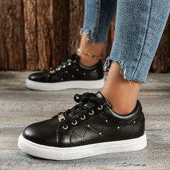 Women's Golden Beads Decor Sneakers Lace Up Outdoor Skate Shoes