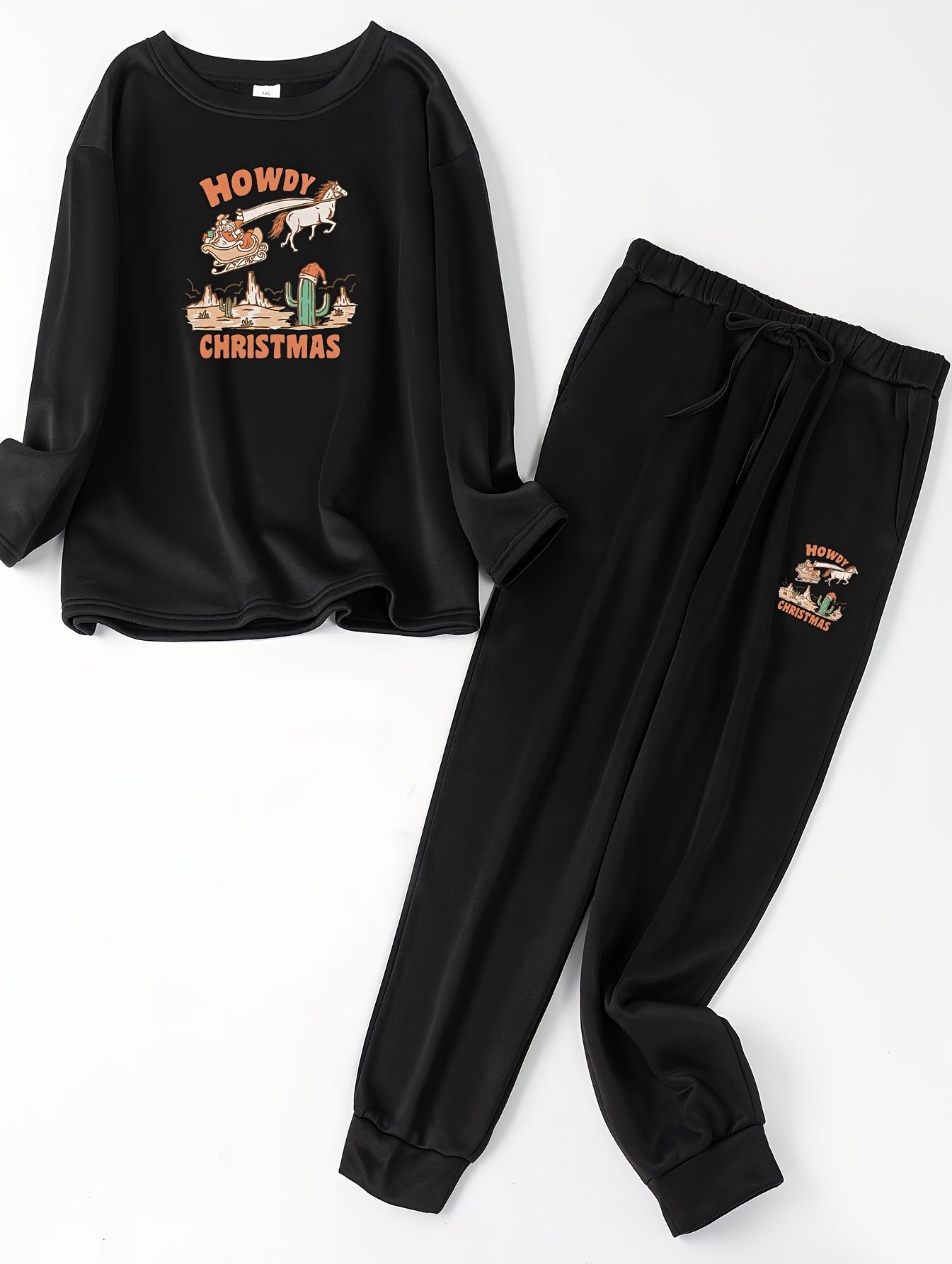 Christmas Casual Loungewear Set Women's Graphic Print Top & Pants Paja