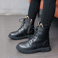 Girls Leather Solid Zipper Boots