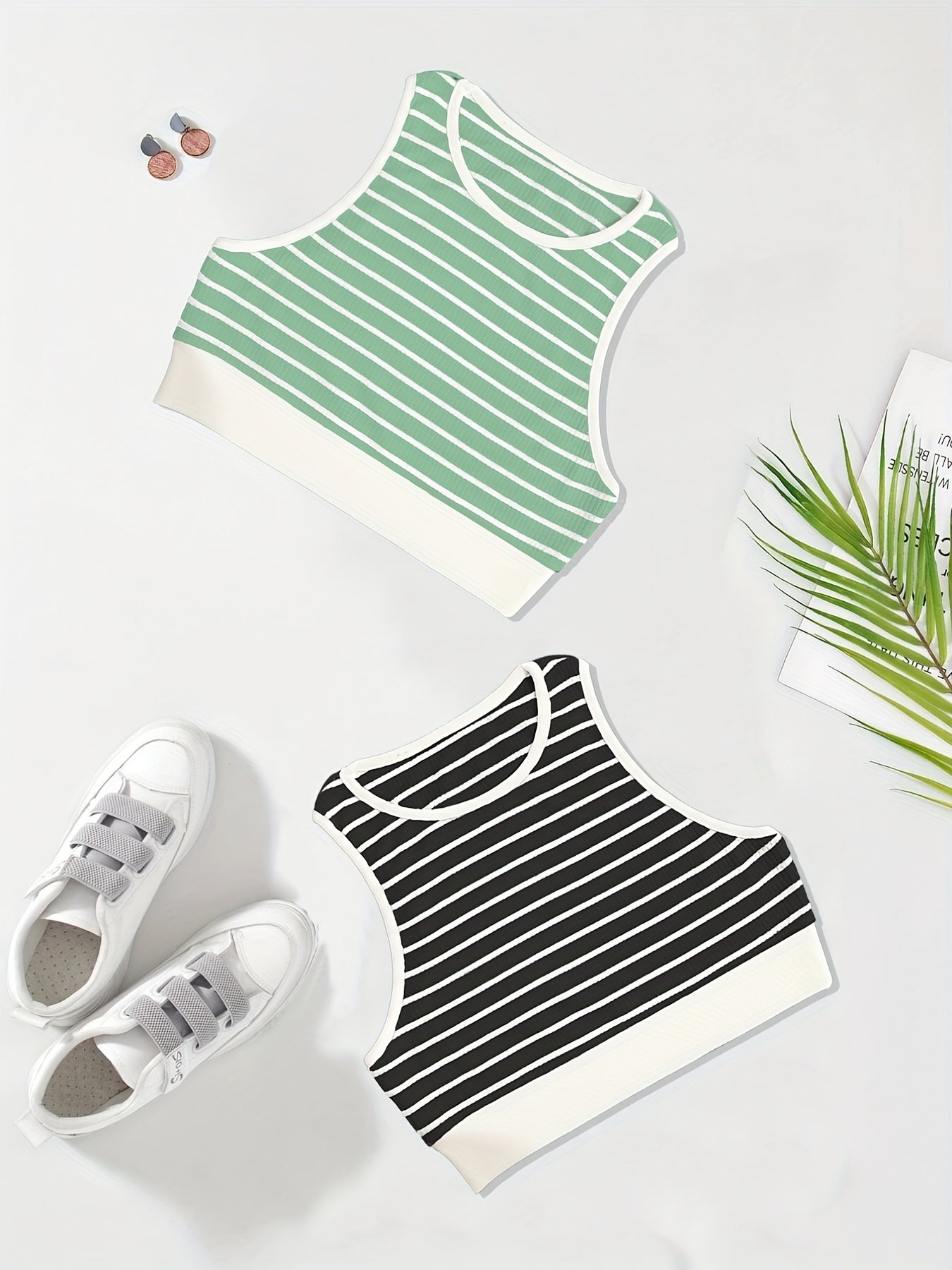 Striped Print Tank Top 2 Pack Crew Neck Sleeveless Summer Top