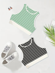 Striped Print Tank Top 2 Pack Crew Neck Sleeveless Summer Top
