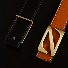 Men's Classic Leather Belt with Letter Buckle