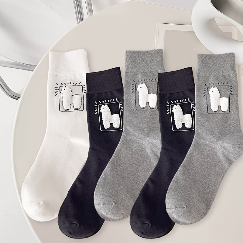 5 Pairs Alpaca Print Socks Comfy Women's Mid Tube Stockings