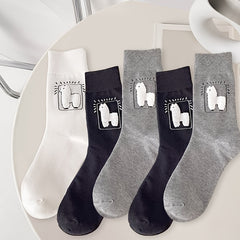 5 Pairs Alpaca Print Socks Comfy Women's Mid Tube Stockings