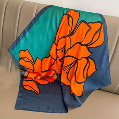 Camellia Print Bandana Silk Square Scarf Head Wrap Neckerchief Hair Accessory