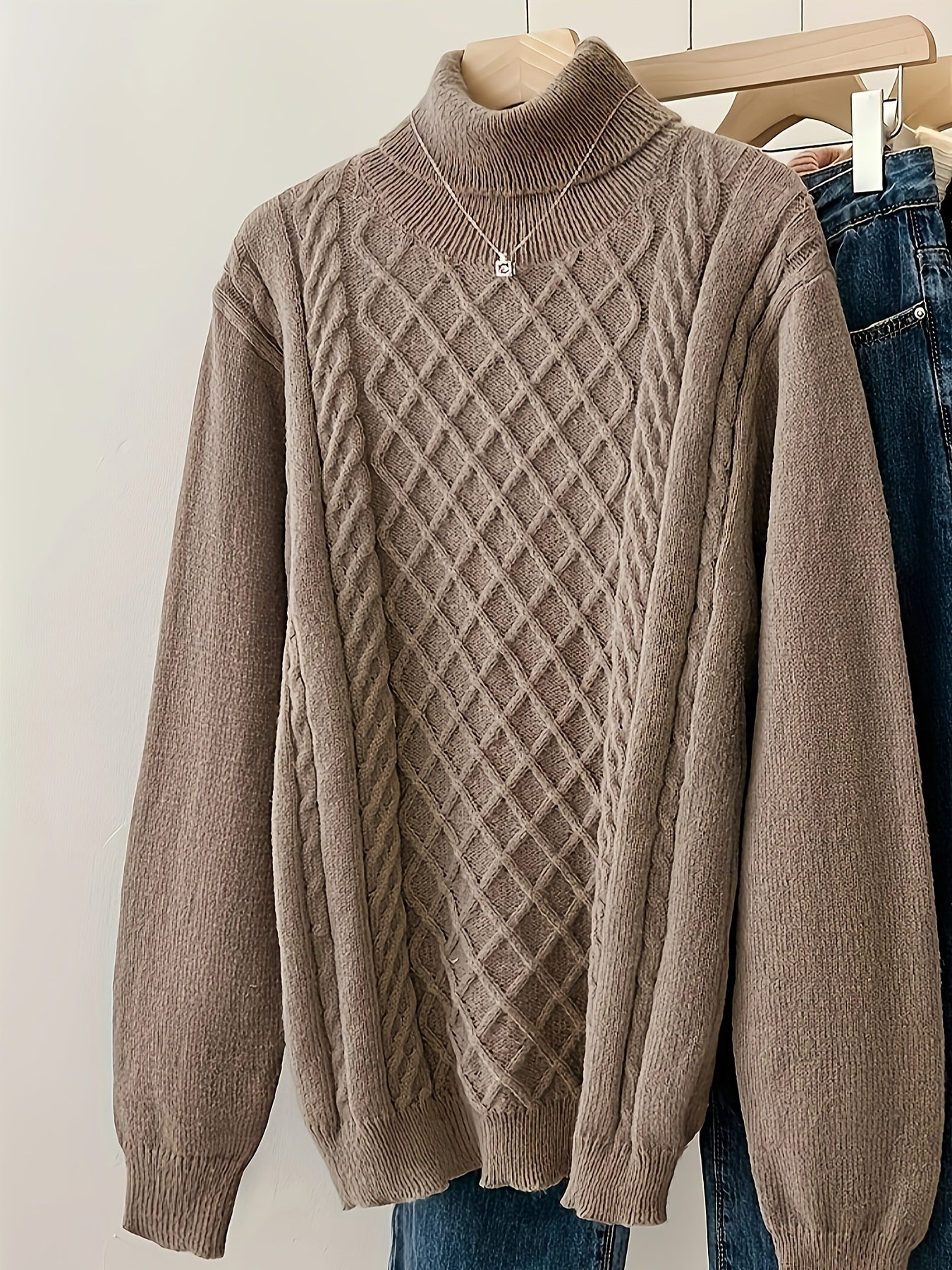 Geo Pattern Turtle Neck Pullover Sweater Long Sleeve Women's Clothing