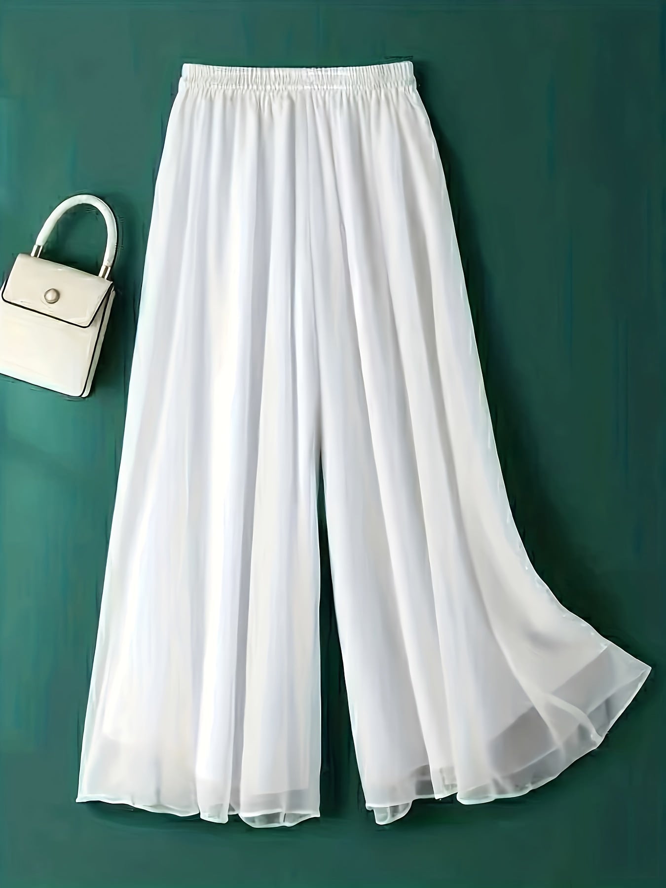 Ruched Wide Leg Pants Elastic Waist Summer Casual Solid
