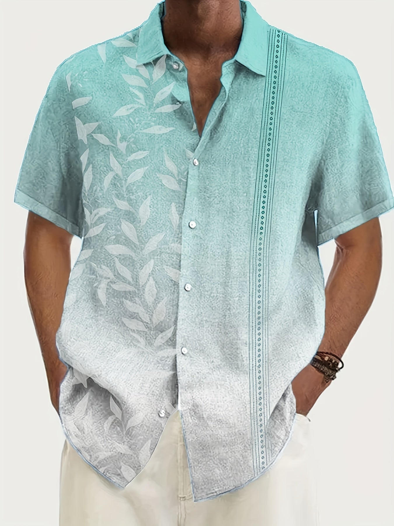 Leaf Print Men's Hawaiian Shirt for Summer Vacation Resort